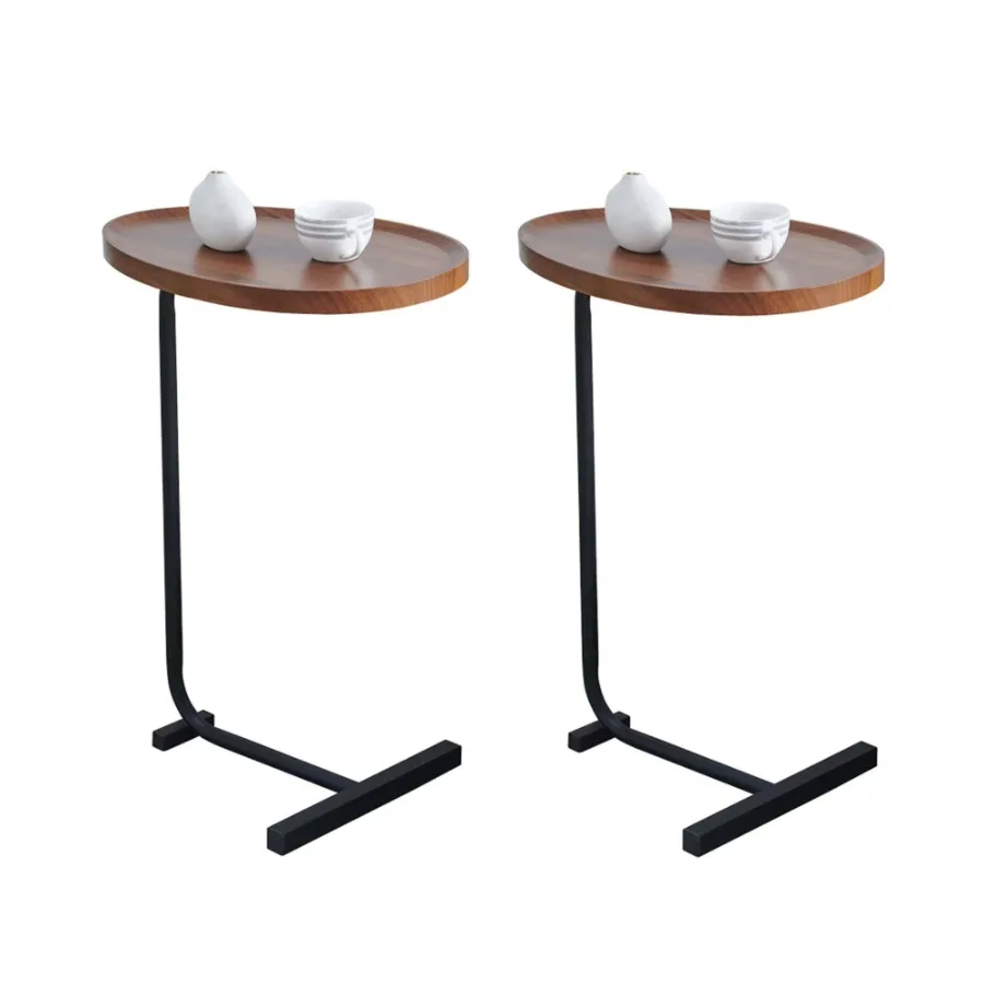 

2pieces Brown Cshaped Side Table Small Sofa Table for Small Spaces Living Room Bedroom