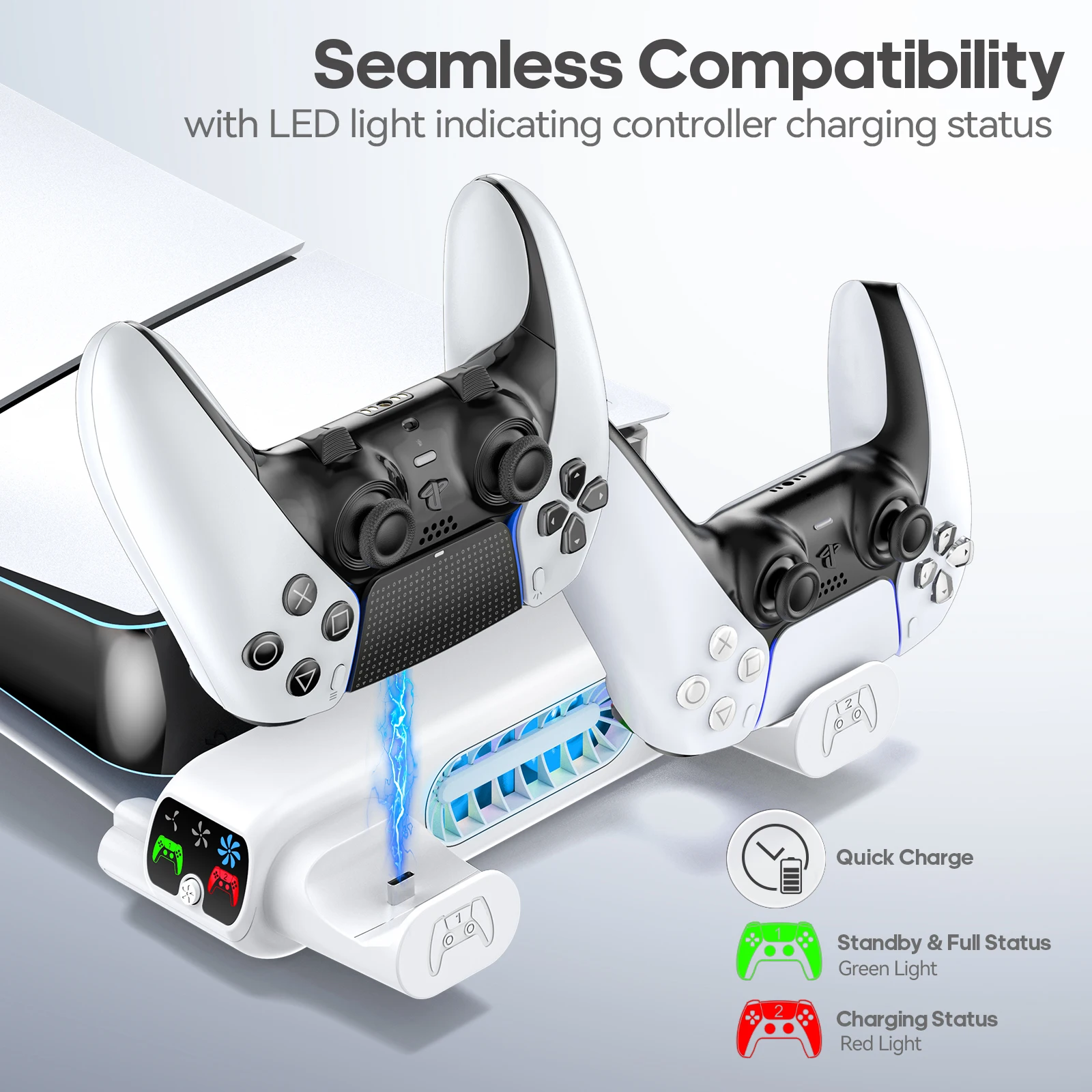 Soporte de refrigeración Horizontal para consola PS5 Slim/PS5 Pro, cargador de controlador PS5 Slim para Playstation 5 Slim Disc y ediciones digitales