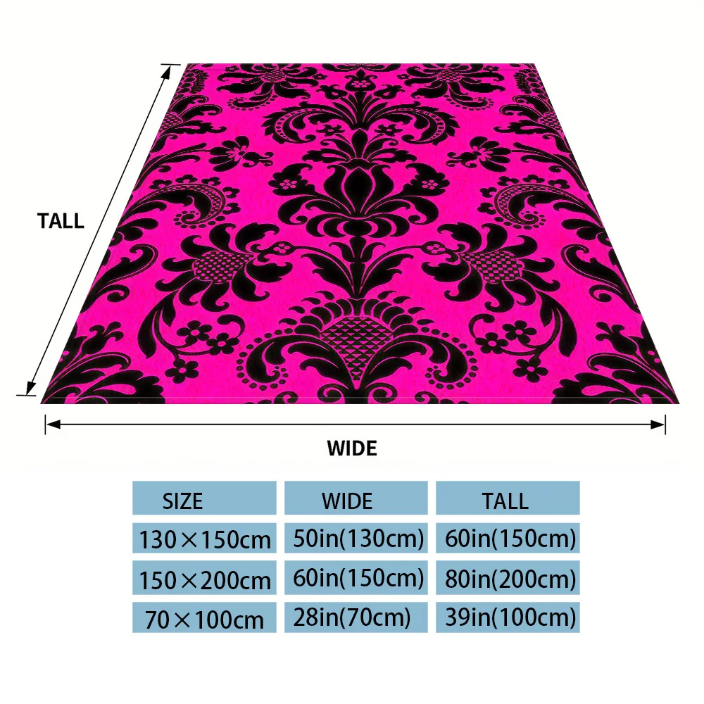 Hot Pink Damask Flannel Luxury Blanket, Lightweight And Comfortable Woolen Blanket, Ultra-Fine Fiber