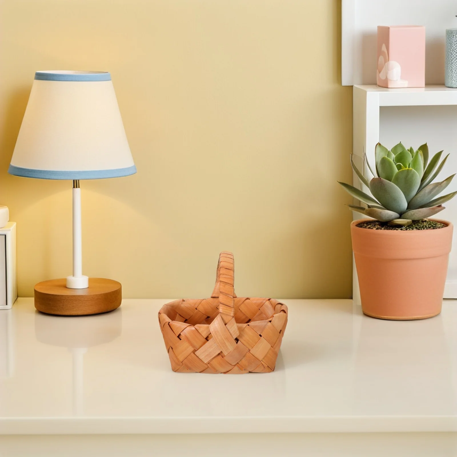 4 قطعة سلال منسوجة صغيرة مع مقابض حصاد صغير لصالح حفلات الزفاف ديكور نزهة سلة التخزين رقاقة الخشب