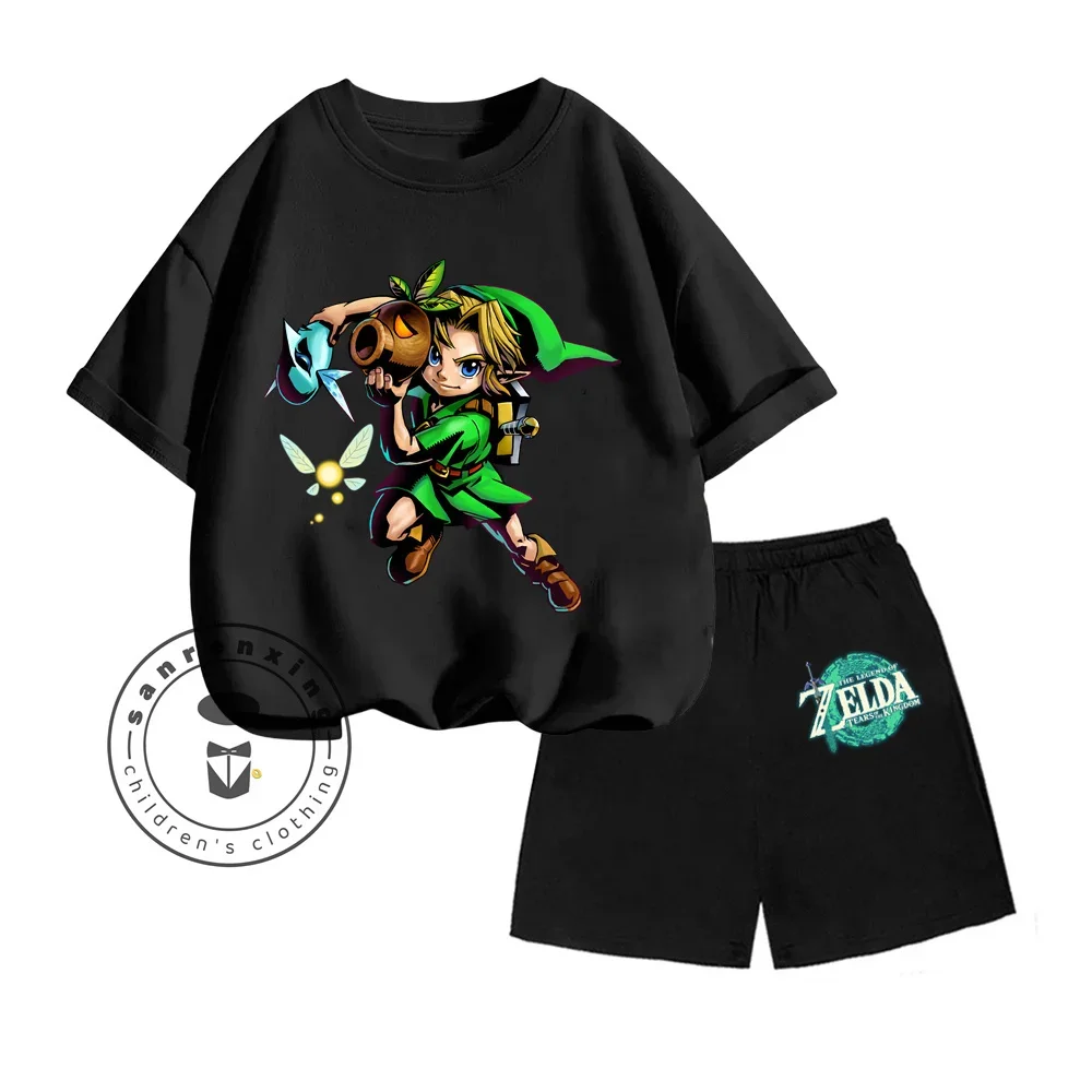 The Legend of Zelda Games Cartoon Print Unique Design O-neck Short Sleeve and Breathable Shorts Children Summer Two-piece Set