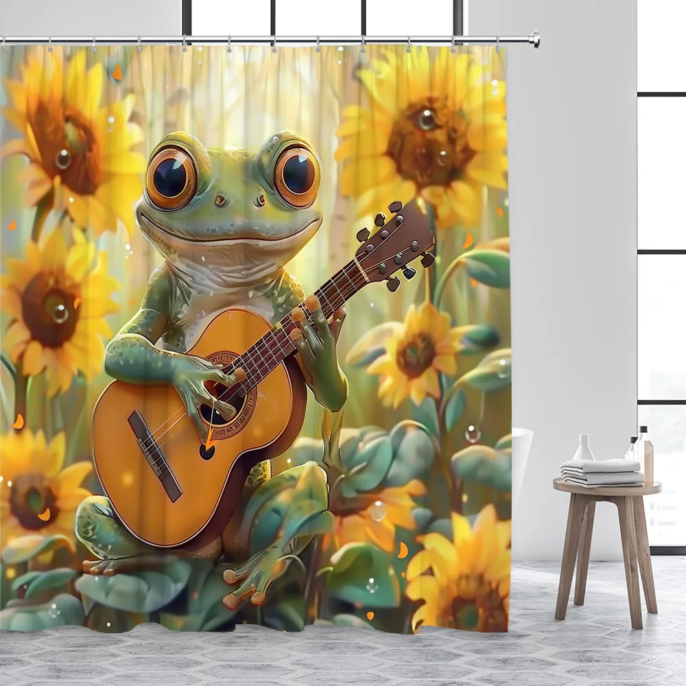 Forest Frog Shower Curtains Funny Animals Jungle Floral Green Plants Rustic Scenery Bath Curtain Polyester Fabric Bathroom Decor