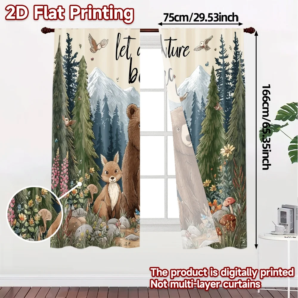 2pcs, 2D FLAT PRINTING Curtains (Without Rod) Adventure Forest Chic Minimalist Curtains Polyester Easy Install Curtains All