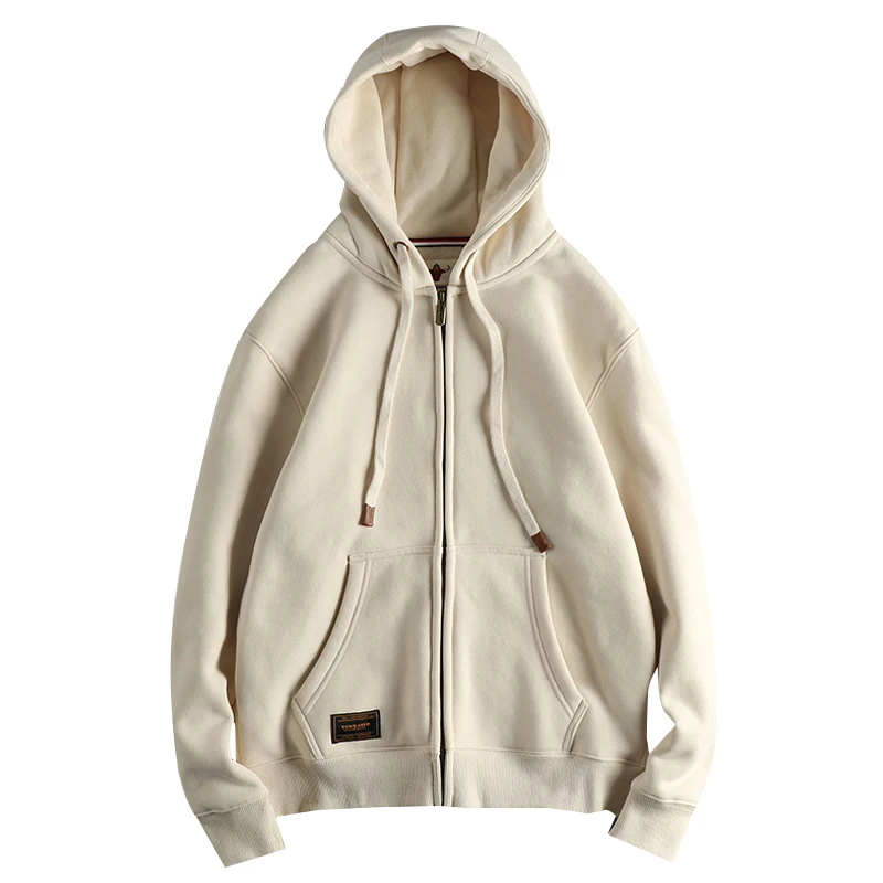 Autumn Winter American Retro Heavyweight Long Sleeved Hooded Hoodies Men\'s Simple Thickened Velvet Casual Cardigan Sweatshirts