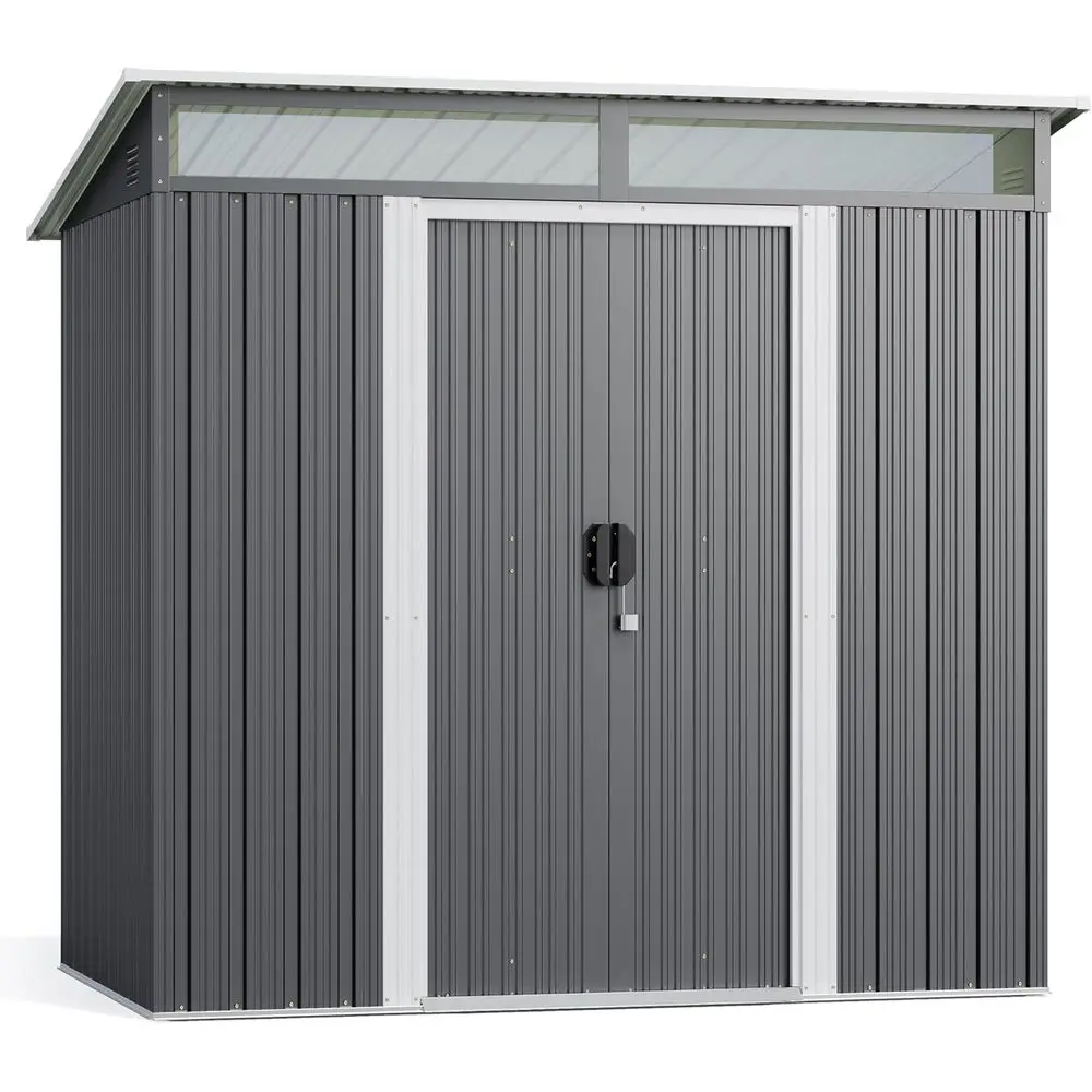 6x4 Metal Outdoor Storage Shed with Sliding Lockable Door, Ideal for Tools, Bikes, and Garden Equipment, Clear Gray Finish