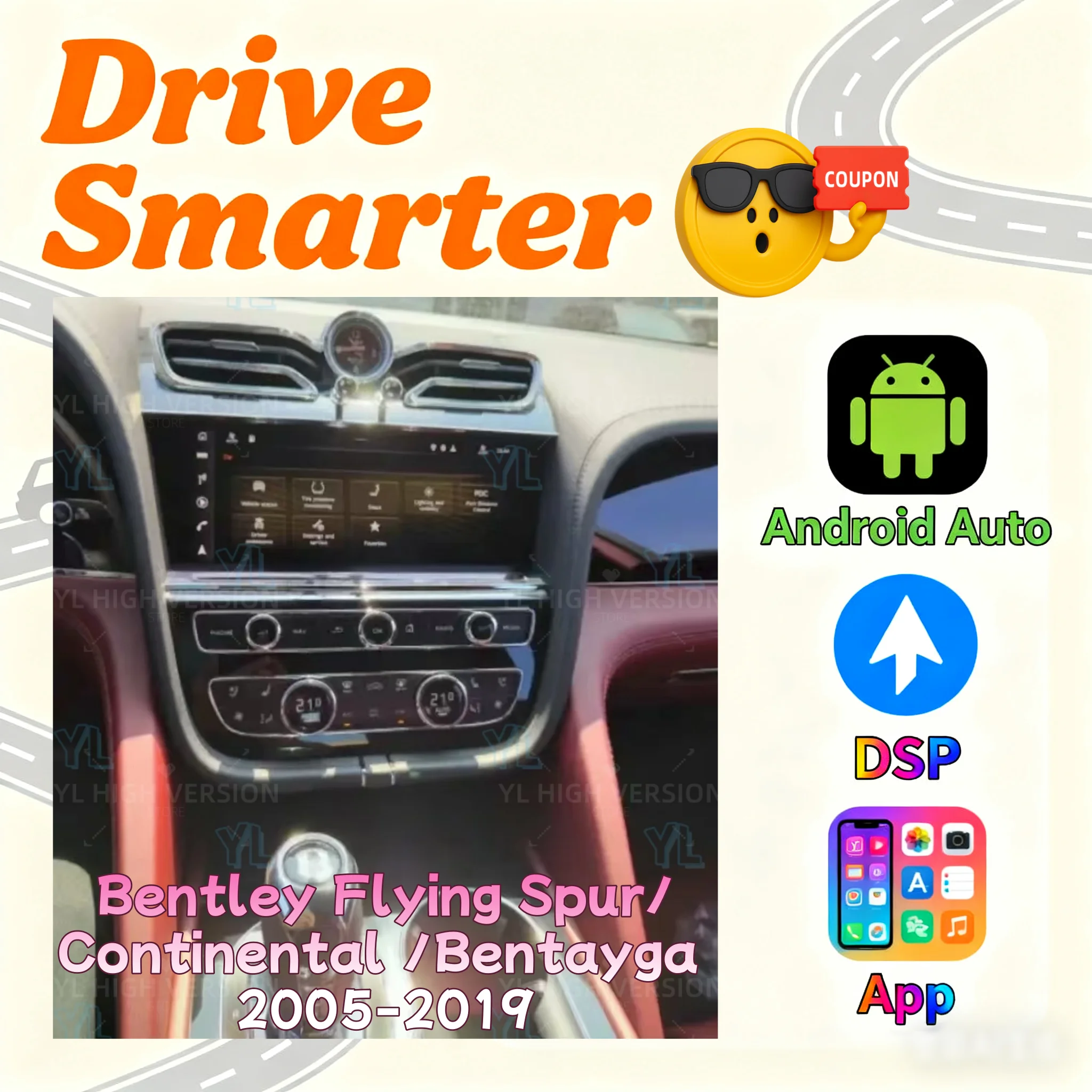 YANFU Android 14.0 System Car Radio Player Multimedia GPS Navigation For Bentley Bentayga 2012-2019 Head Unit 4G Bluetooth 5.0