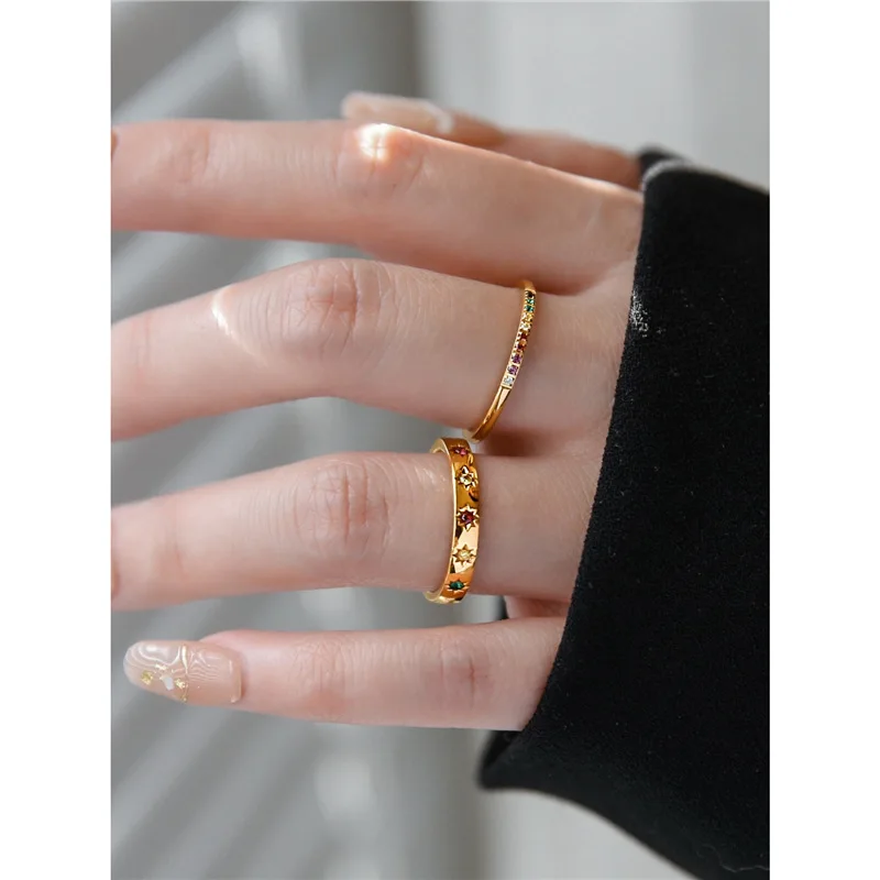 

Fashion Stars Adjustable Rings for Women Couples Wedding Rings Rustproof Rainbow Color Cubic Zircon Stone Finger Rings Jewelry