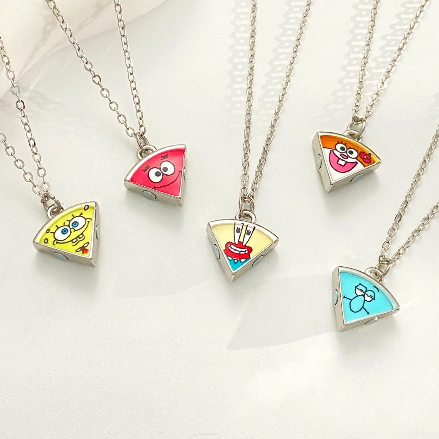 Cute Patrick Star Pizza Magnet Split Necklace SpongeBob Matching Couple Pendant Chain Lovely Cartoon Gift for Best Friends - view 3