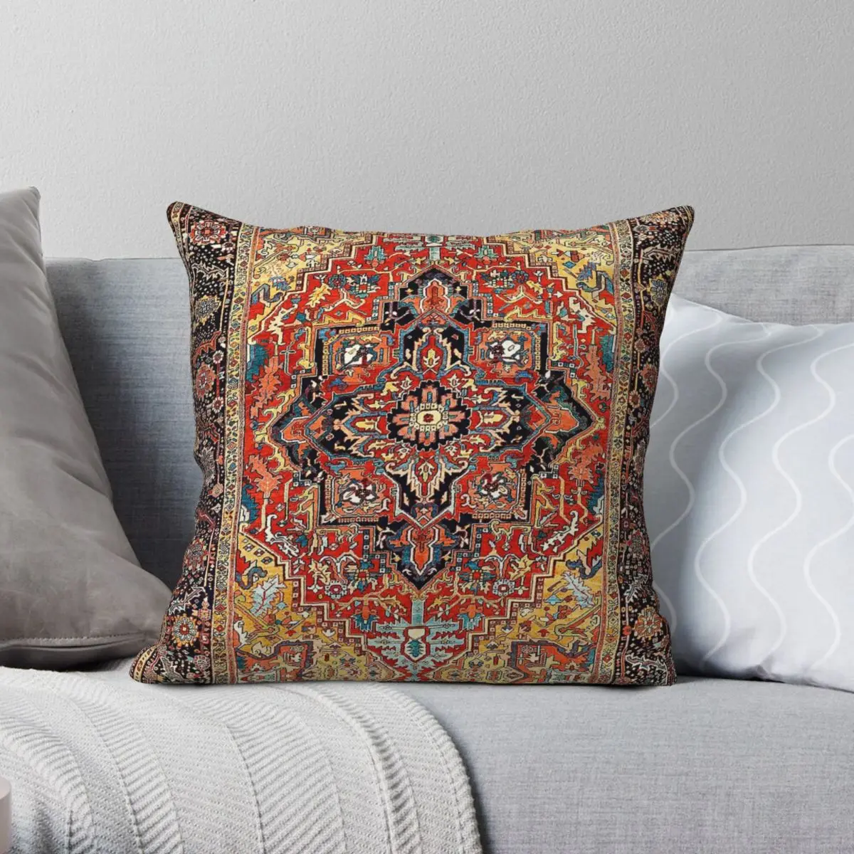 

Heriz Persian Carpet Square Pillowcase Polyester Linen Velvet Creative Zip Decor Throw Pillow Case Sofa Seater Cushion Cover