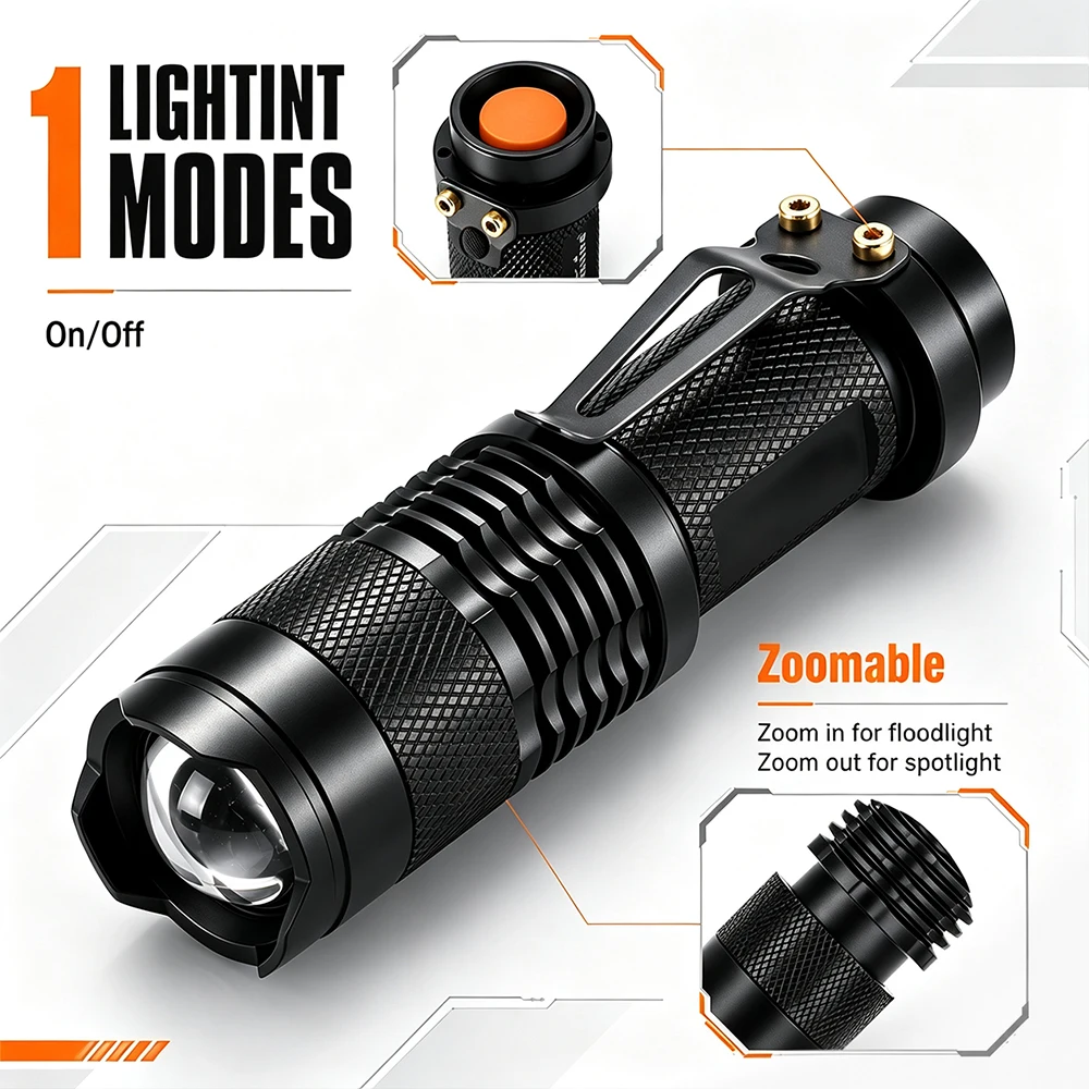 Mini Flashlight Zoom Red/Green/White Light Torch With Clip Hunting Bees Fishing Star Travel Hotel Camera Detector Lamp Torch