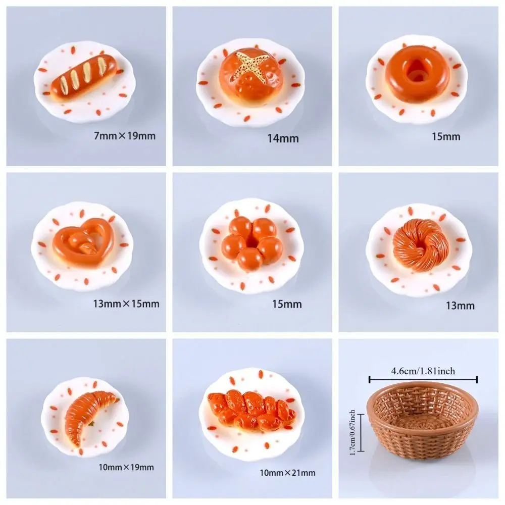 10/5 pçs simulação de resina acessórios de pão alcalino parte traseira plana mini simulação 3d pão modelo jóias artesanato dos desenhos animados