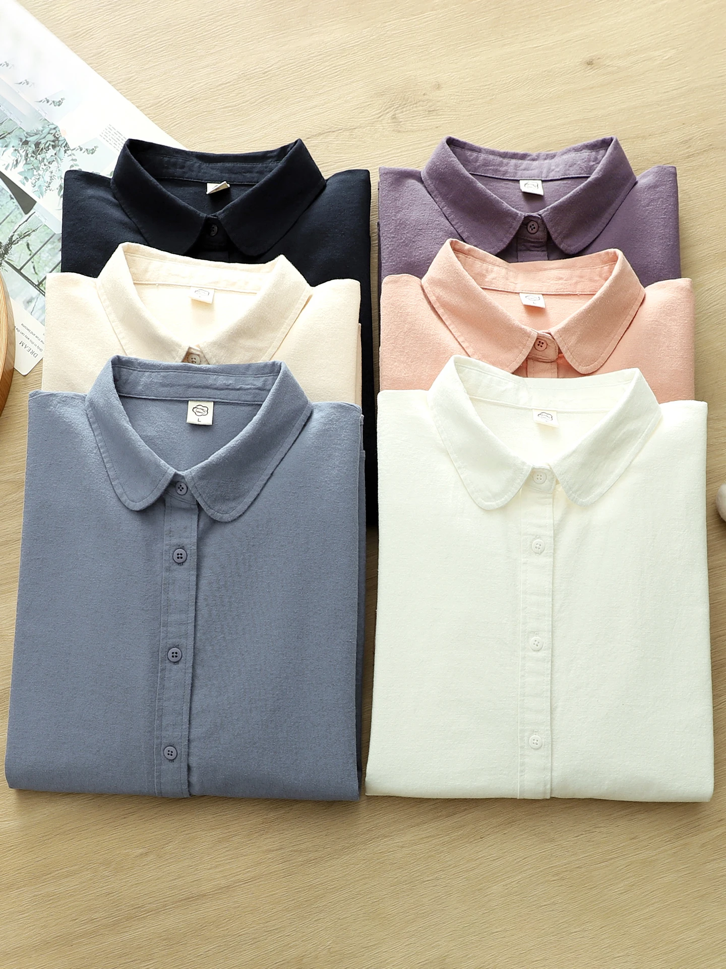 

High Quality Women 100% Cotton Plush Blouse Shirt Lapal Collar Solid Color Bottom Cozt Blouses Goods Stack Wear Soft Shirts Top