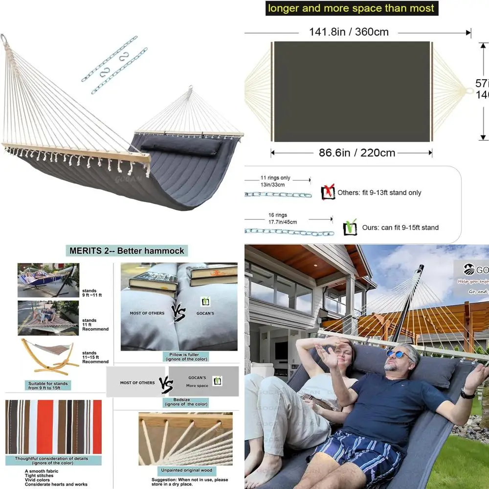 

Durable Double Hammock with Quilted Fabric and Spreader Bars, Ideal for Outdoor and Indoor Relaxation