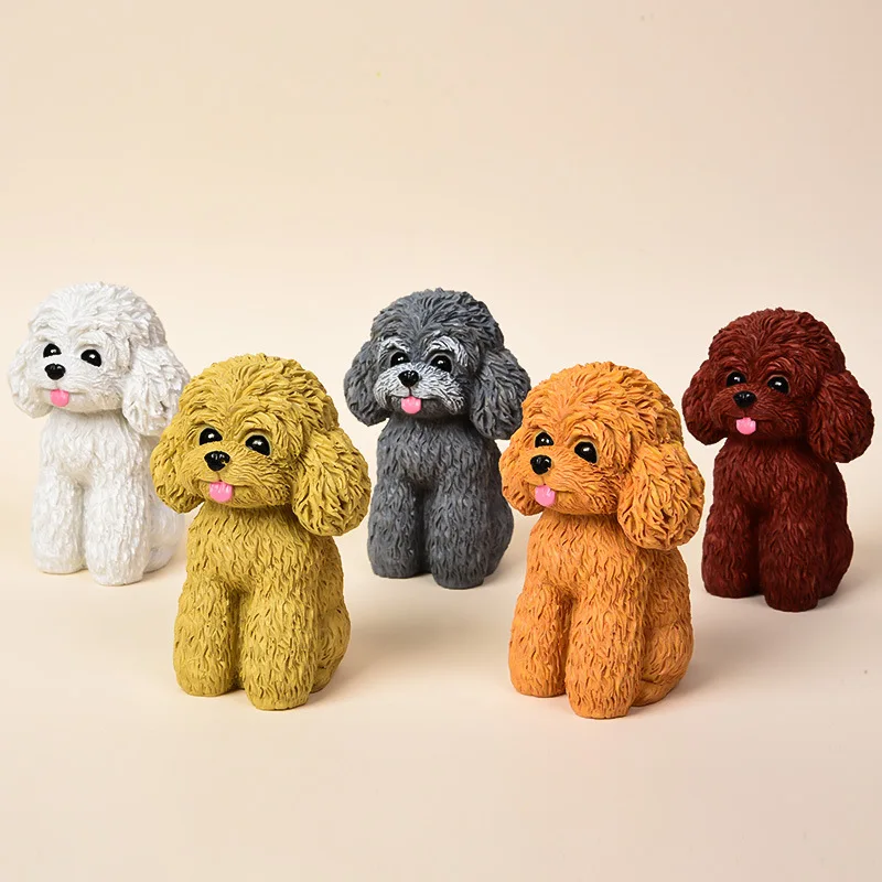 

Resin Craft Teddy Dog Figurine - Realistic 3D Desktop Decoration Cute Home & Car Creative Ornament Lifelike Puppy Model