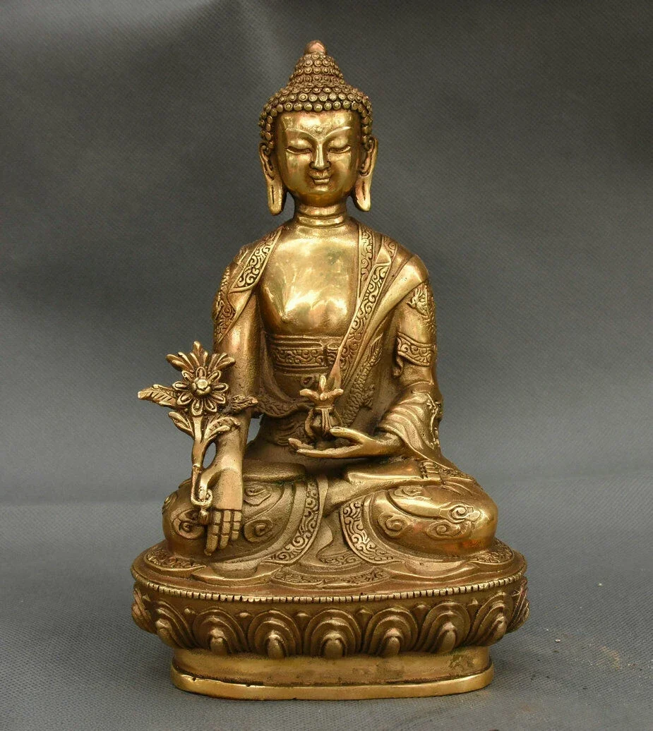 20CM Tibet Temple Buddhism Copper Brass Menla Medicine Buddha Medical God Statue