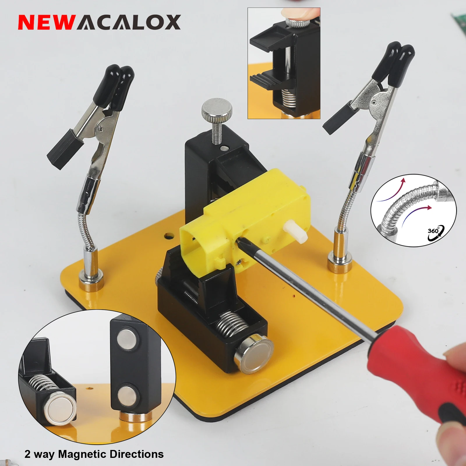 

NEWACALOX Magnetic Helping Hands Soldering Tool with Flexible Arms and Alligator Clips PCB Holder for Electronics Repair/Crafts