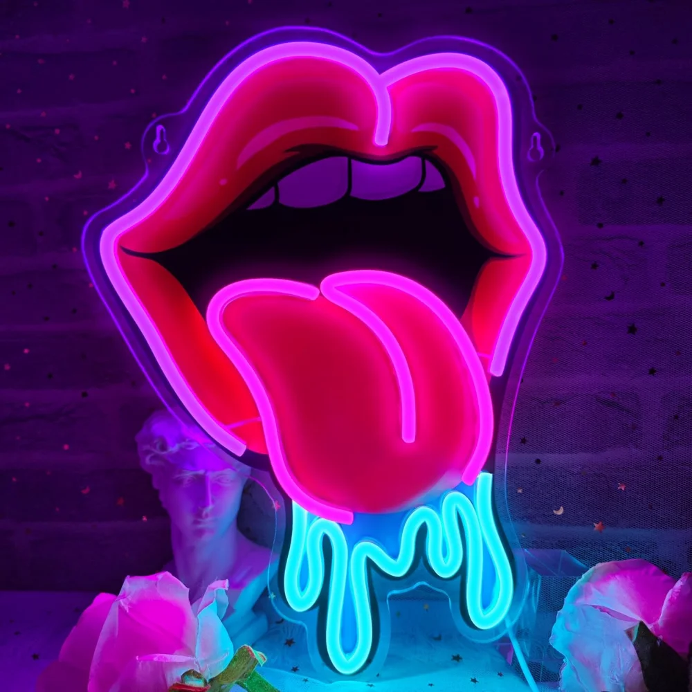 Lip tongue neon sign LED for wall decoration Tongue saliva LED sign neon for KTV bar men cave bedroom party wedding decoration