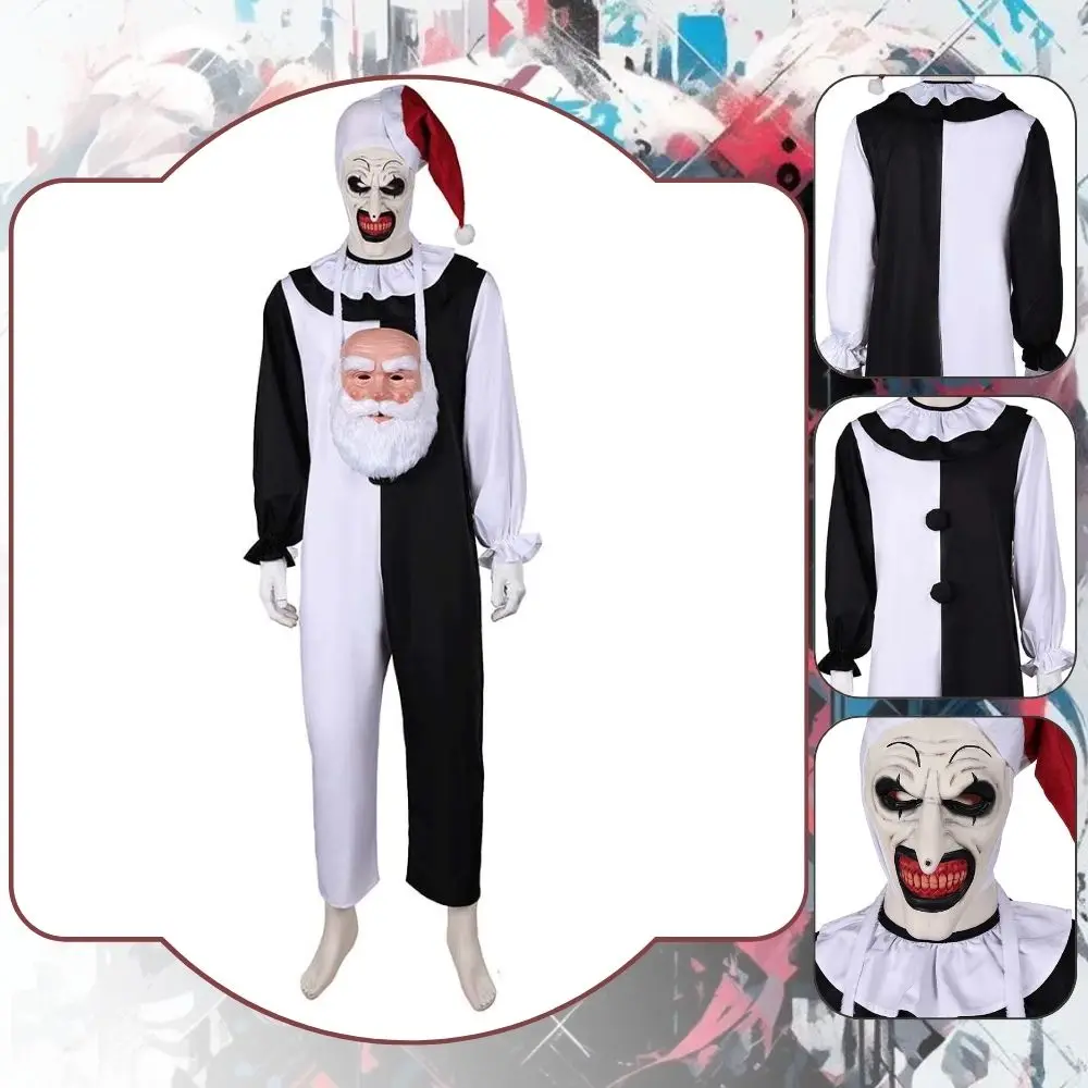 

Terrifier Cosplay Fantasia Jumpsuit Mask Art The Clown Cosplay Costume Disguise For Men Male Adult Halloween Carnival Party Suit