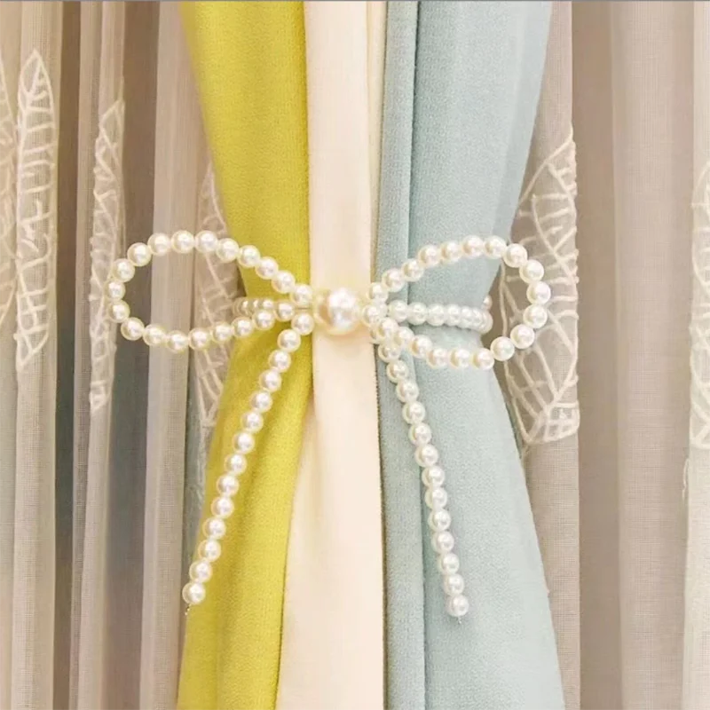 2pcs 노르딕 라이트 럭셔리 진주 커튼 스트랩 마그네틱 버클 라이트 럭셔리 최소한의 장식 스트랩 프랑스어 Ins
