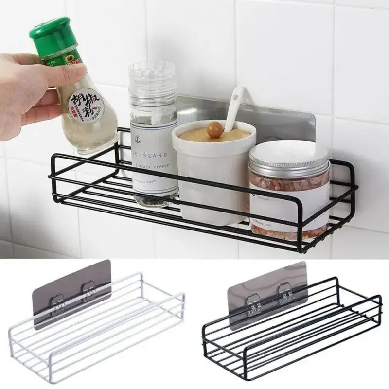 Rust Stainless Steel Shower Gel Adhesive Shampoo Holder Kitchen Bathroom Wall Storage Rack Shelf Organiser Suction Basket Shelf