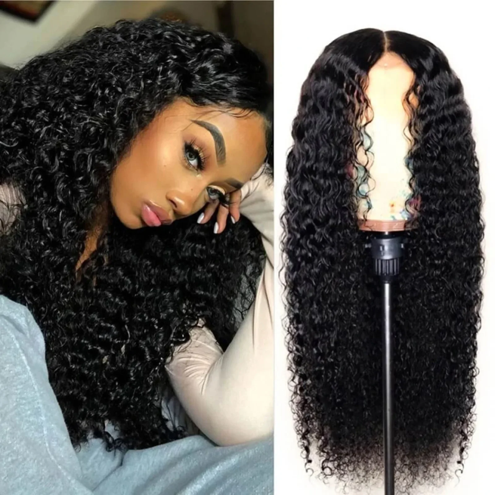 Deep Wave Synthetic Wig for Black Women Wear Deep Curly Soft Wig Natural Black Color Replacement Wigs for Daily Party Use
