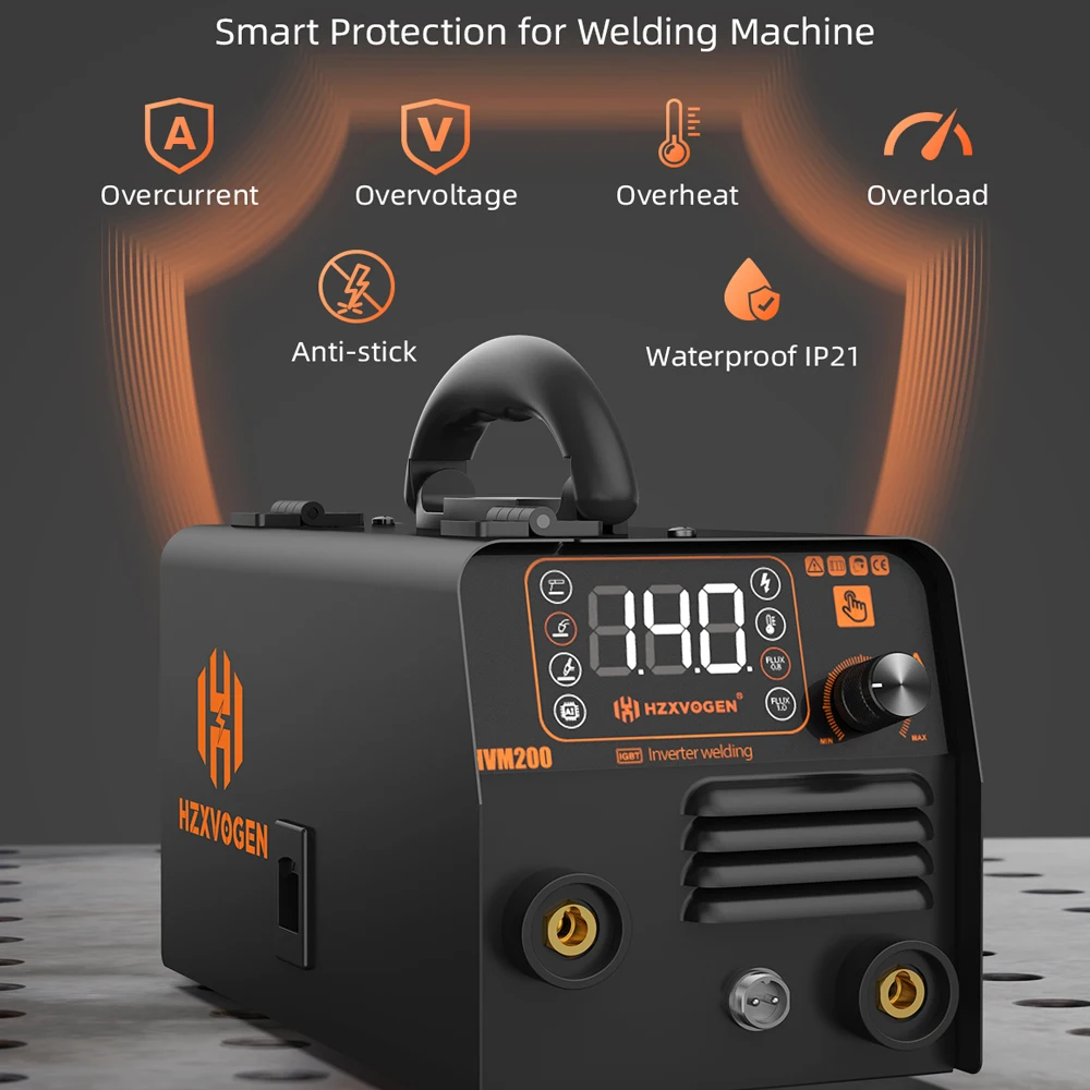 HZXVOGEN HVM200 3 In 1 Synergic Gasless Flux Core MIG Welder Lift TIG MMA Stick Welding Machine 140A IGBT Inverter Portable No Gas Welding Machine Complete Kit for Home DIY Auto Repair Metal Working