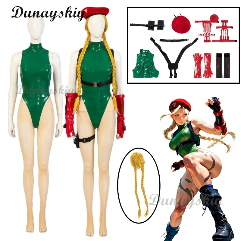 لعبة Strreet Cammy Fiighter V Cosplay Green Jumpsuits White Arrival سوبر مثير تأثيري حلي أحذية قبعة للنساء Comic Con #1
