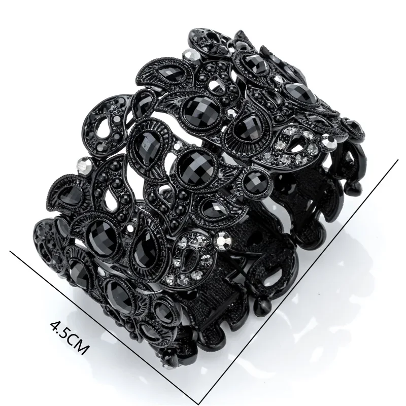 YACQ Stretch Bracelet Vintage Flower Crystal Women Fashion Jewelry Gifts B10 Wholesale Dropshipping Black Gold Silver Color