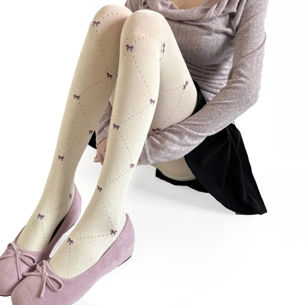 Bow Embroidery Women's Tights Pantyhose Rhombus Lingerie Slim Stockings Female Hosiery Sexy Skinny Body Stocking Tight Pantyhose