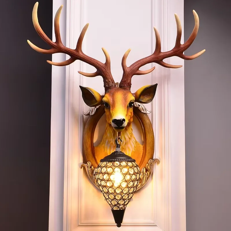 

Creative Design Deer Head Wall Lamp Europe vintage rustic led wall light Luxury Living Room Bedroom Hallway wall decoration