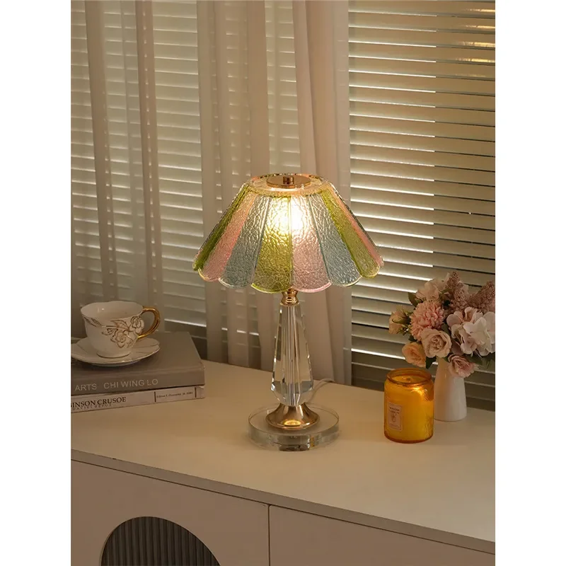 Vintage French Butterfly Table Lamp Colored Glass Medieval Style Bedroom Bedside Light Luxury Decorative Atmosphere