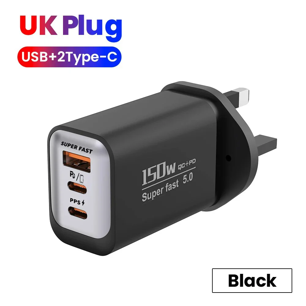 USB Type C 150 W Oplader USB QC3.0 Snel opladen Mobiele telefoon oplader Reisadapter voor iPhone 17 Samsung Xiaomi EU/UK/US-stekker