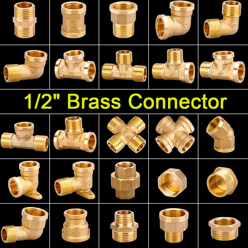 1-10 buah konektor kuningan BSP 1/2 "3/4" perempuan ulir laki-laki 2/3/4 jalan jenis Tee pengurang lurus adaptor siku Fitting Union Coupler