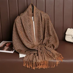 Ethnic Style Tassel Blanket Thick Pashmina New Winter Warm Shawl Wrap Cashmere Jacquard Scarf Women Neckerchief Poncho Stoles