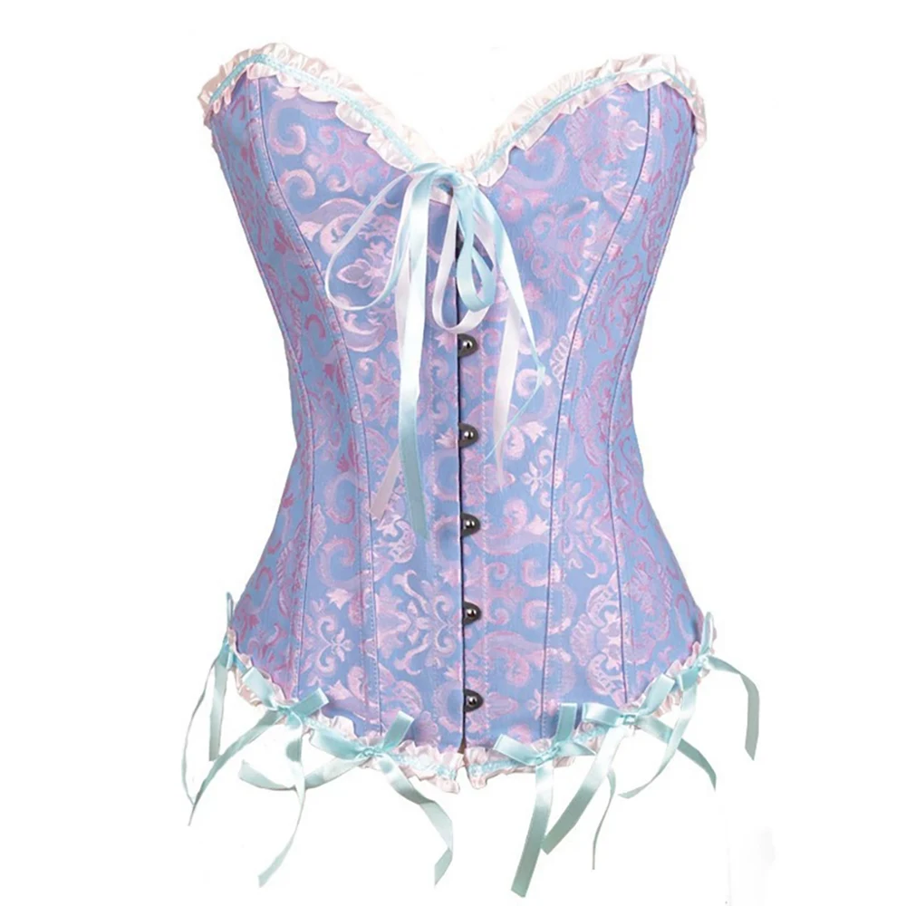 

Sexy Corsets Bustiers Women Flower Print Vintage Corset Gothic Satin Lingerie Corselet Overbust Boned Women Lace Up Bustier
