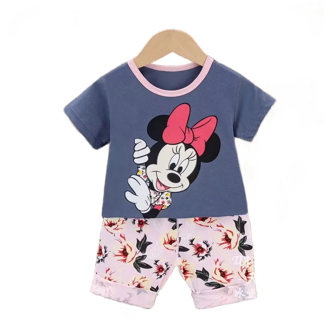 Fashion Minnie Baby Girl Short sleeve Suit summer Children Clothes Set Cartoon Cotton girls clothes set