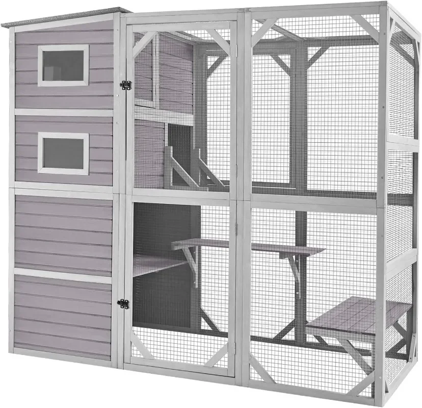 

Large Cat Catio 4 Tiers Cat Enclosures House for Outdoor Indoor Cats with Weatherproof Roof, 3 Resting Rooms, 3 Platfo