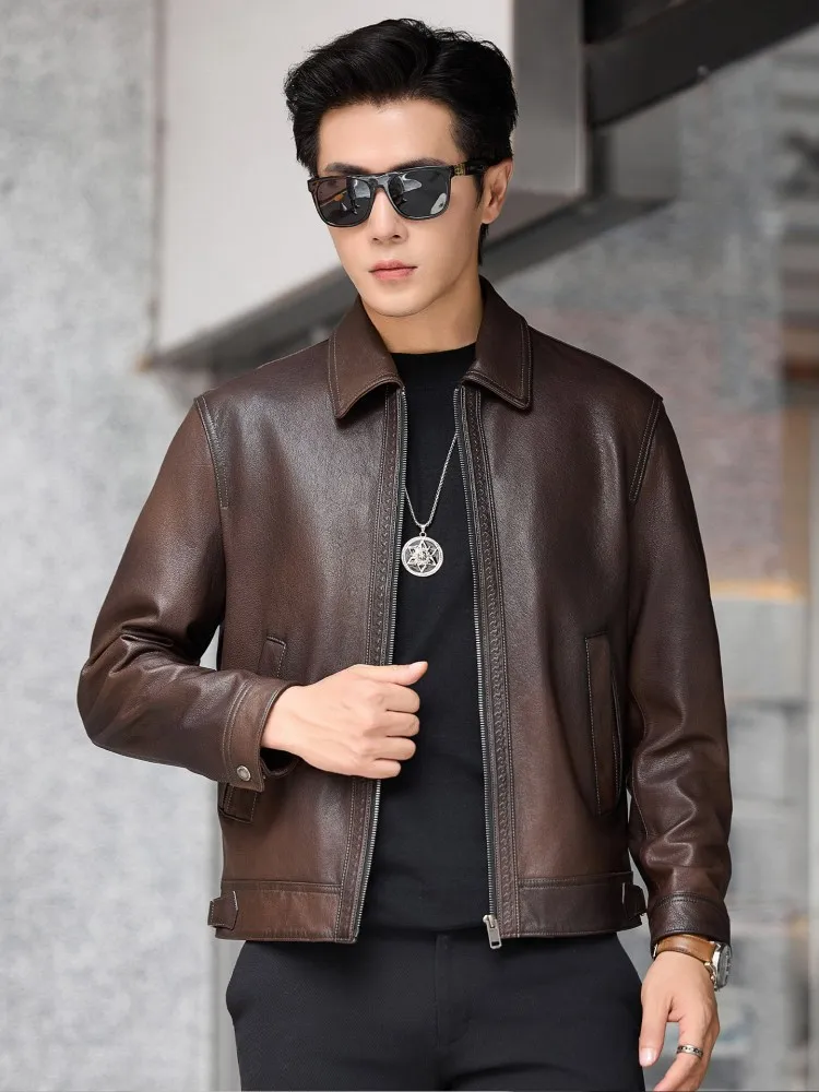 High Quality Real Goatskin Mens Autumn Jacket Zipper Business Casual Work Genuine Leather Jacket Short Style Slim Fit Coat 5XL