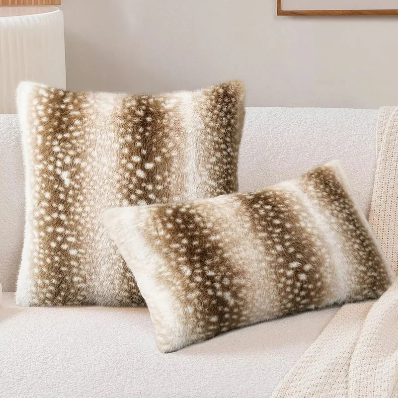 Luxury Feel MaiLard Style Plush Cushion Cover Retro Leopard Striped Print Pillowcase Decorative Sofa Bed Backrest Pillow Cover f