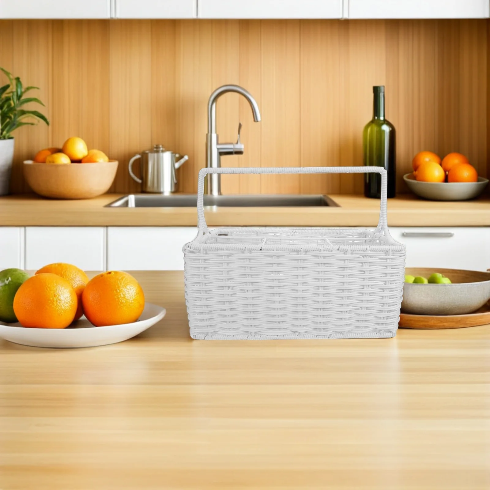 

Handwoven Multi Compartment Utensil Basket For Chopsticks Forks Spoons Bohemian Style Countertop Storage Organizer Woven Kitchen