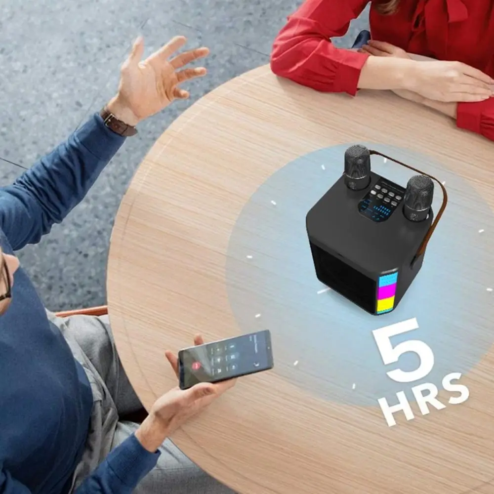Altoparlanti Bluetooth wireless ad alta potenza Sistema di riverbero per home theater Sound Box con 2 microfoni wireless con luce a LED
