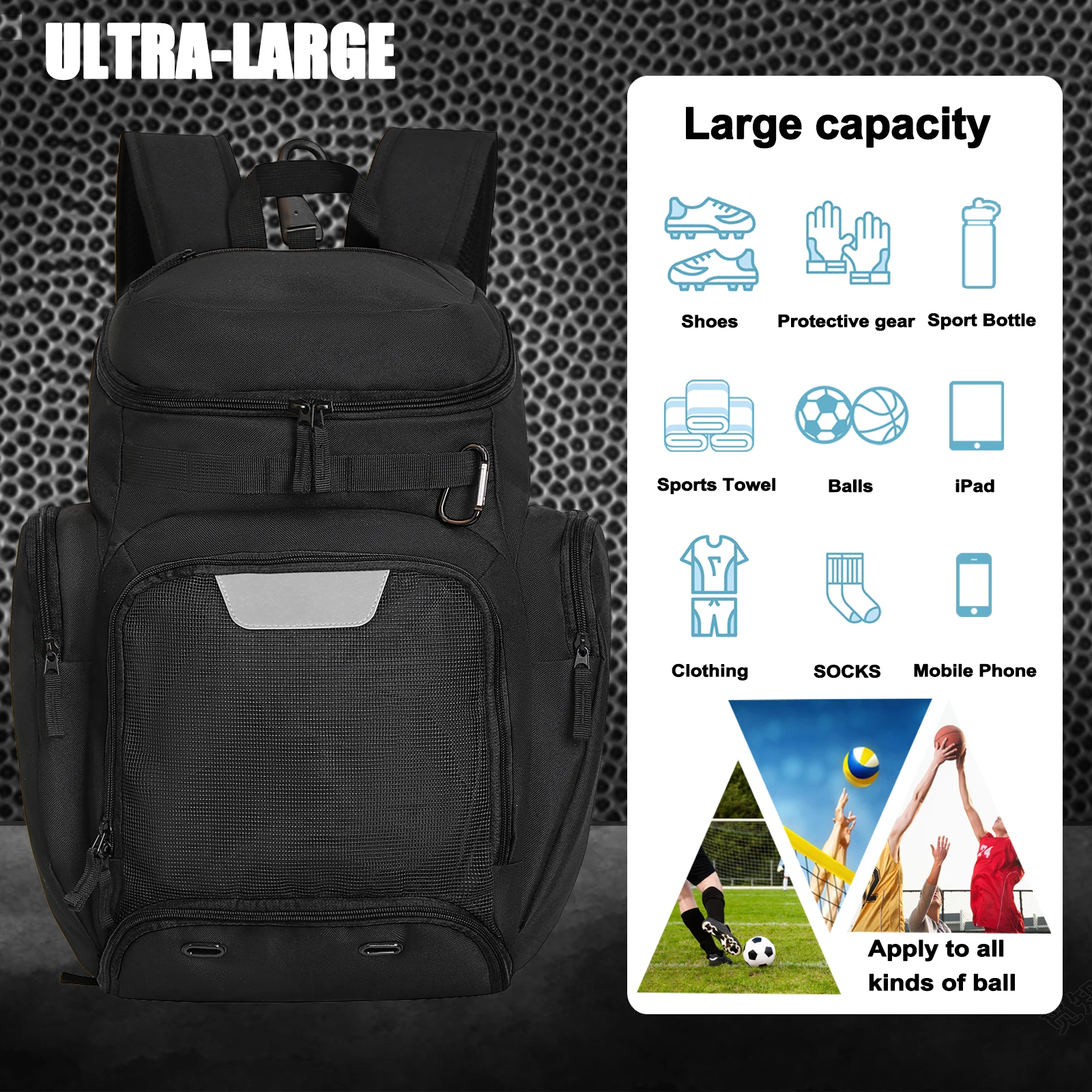 Basketball Backpack Large Sports Bag, Gym Bag with Ball Compartment and Shoe Compartment to Store Sports Shoes Water Bottles Lap