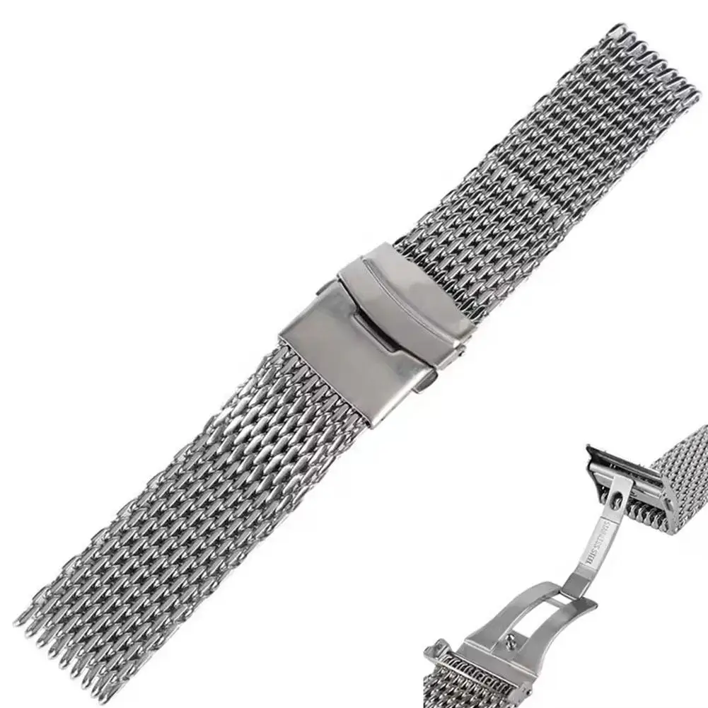 18/20/22/24mm Steel Dive Shark Mesh for Milanese Watch Bracelet Strap Band Weaving Double Snap Strap