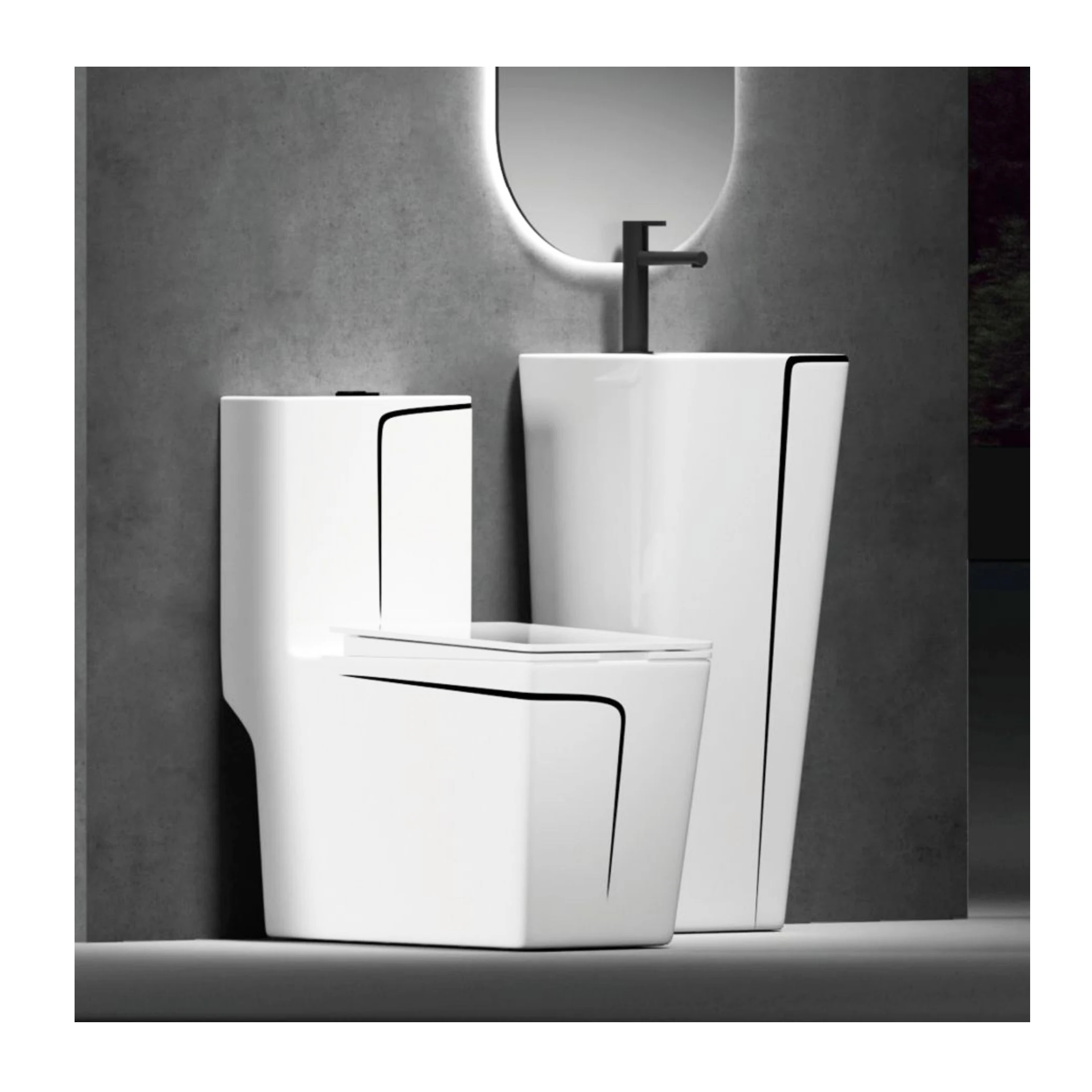 

Modern Sanitary Ware Square Bathroom Toilet Ceramic Square Toilet Toilet Black Line Square Integrated