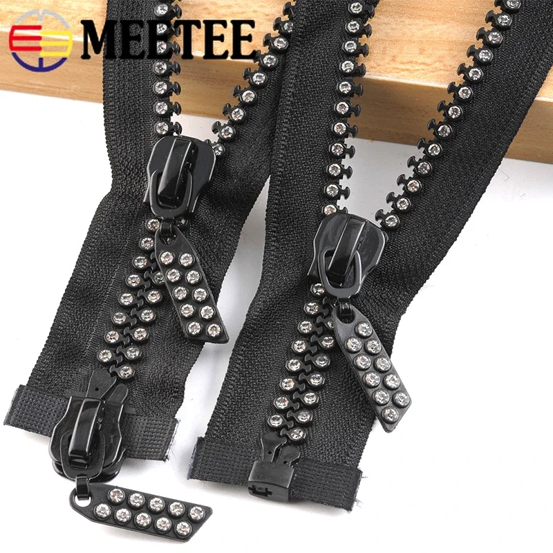 1Pc 10# 60/70/80cm Open-end Zippers for Sewing Decorative Resin Zipper Rhinestone Zips Jacket Bags DIY Clothing Accessories