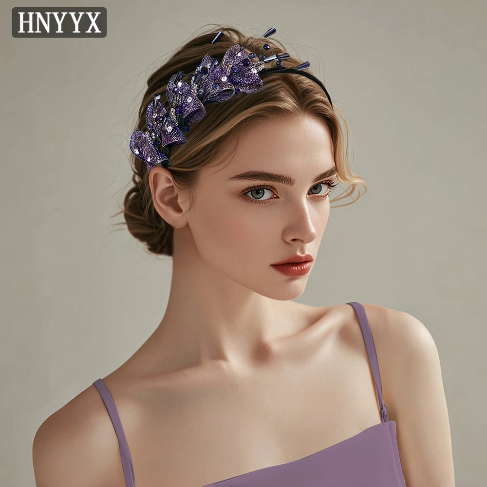 Hnyyx moda acessórios para o cabelo feminino roxo cristal headbands 3d arco strass jóias de cabelo luxo festa argola de cabelo a27