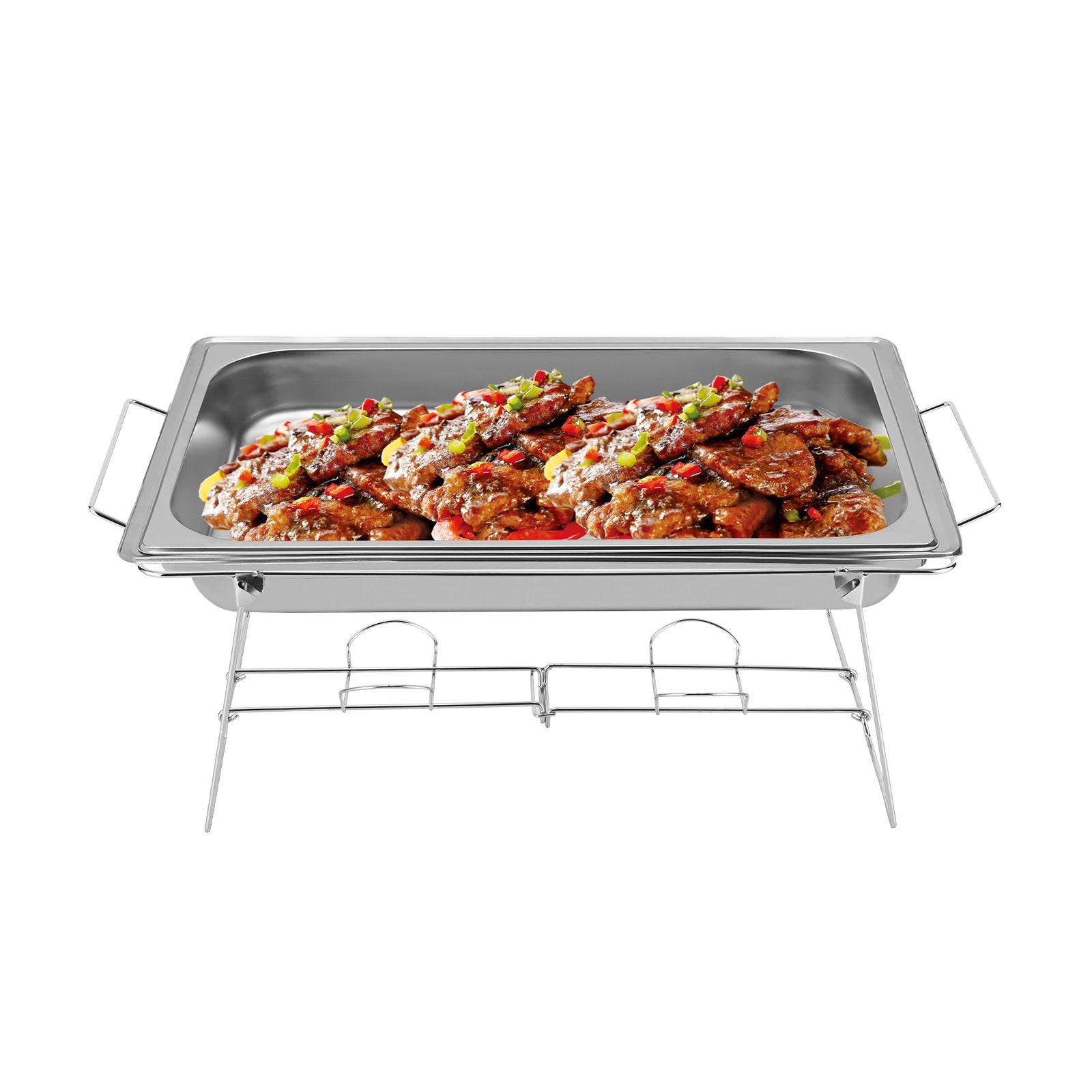 Estante de alambre de frotamiento plegable plateado de 51x30,5 cm, paquete de 12 soportes de Buffet de hierro para acampar, Hotel, Buffet, Picnic, barbacoa, bodas