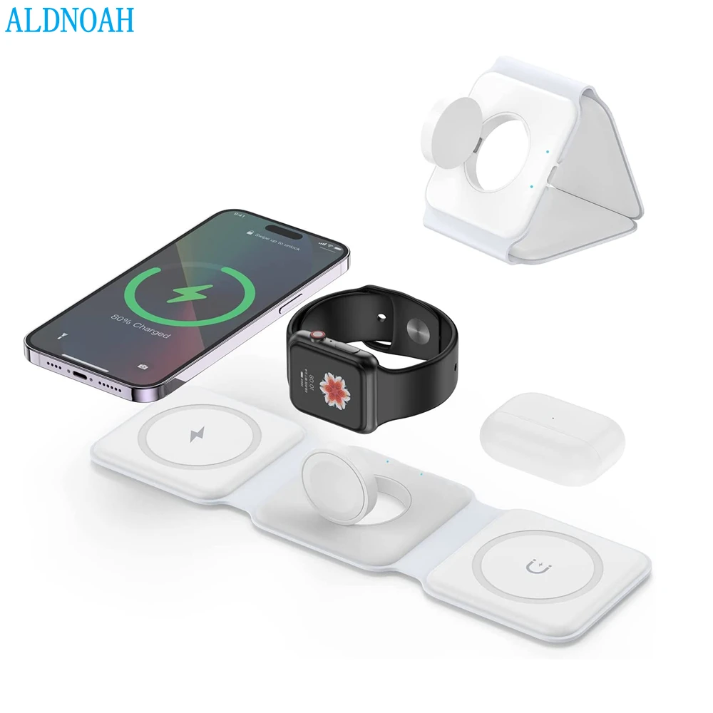 

3 in 1 Foldable Magnetic Wireless Charger for iPhone 14 13 12 11 Pro Max X 8 Apple Watch 8 7 SE 6 AirPods Fast Charging Station