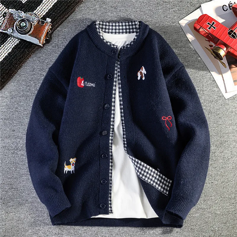 Modischer, bequemer Herren-Strickcardigan, hochwertige Marke, süßes Stickerei-Design, Herbst-Winter, koreanischer lässiger Rundhals-Pullover-Mantel – Detail 3
