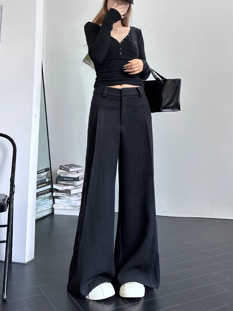 

Утепленные зимние брюки Thiened Fce с высокой талией, прямые, свободные, в пол, для женщин, из хлопка и шерсти, в стиле Lazy Sle